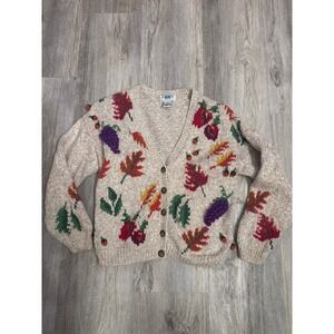 Museum of Fine Arts Boston Vintage Fall Leaf Fruit Cotton Cardigan Size Small